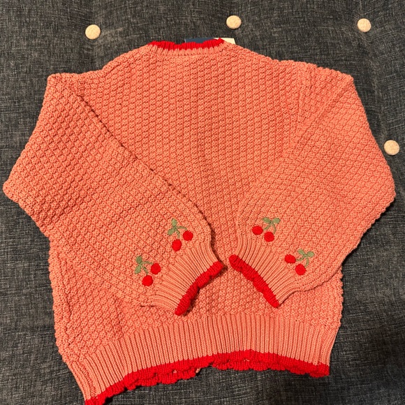JoJo Maman Bébé Pink Cherry Textured Knit Embroidered Cardigan 6-7Y - Picture 4 of 4
